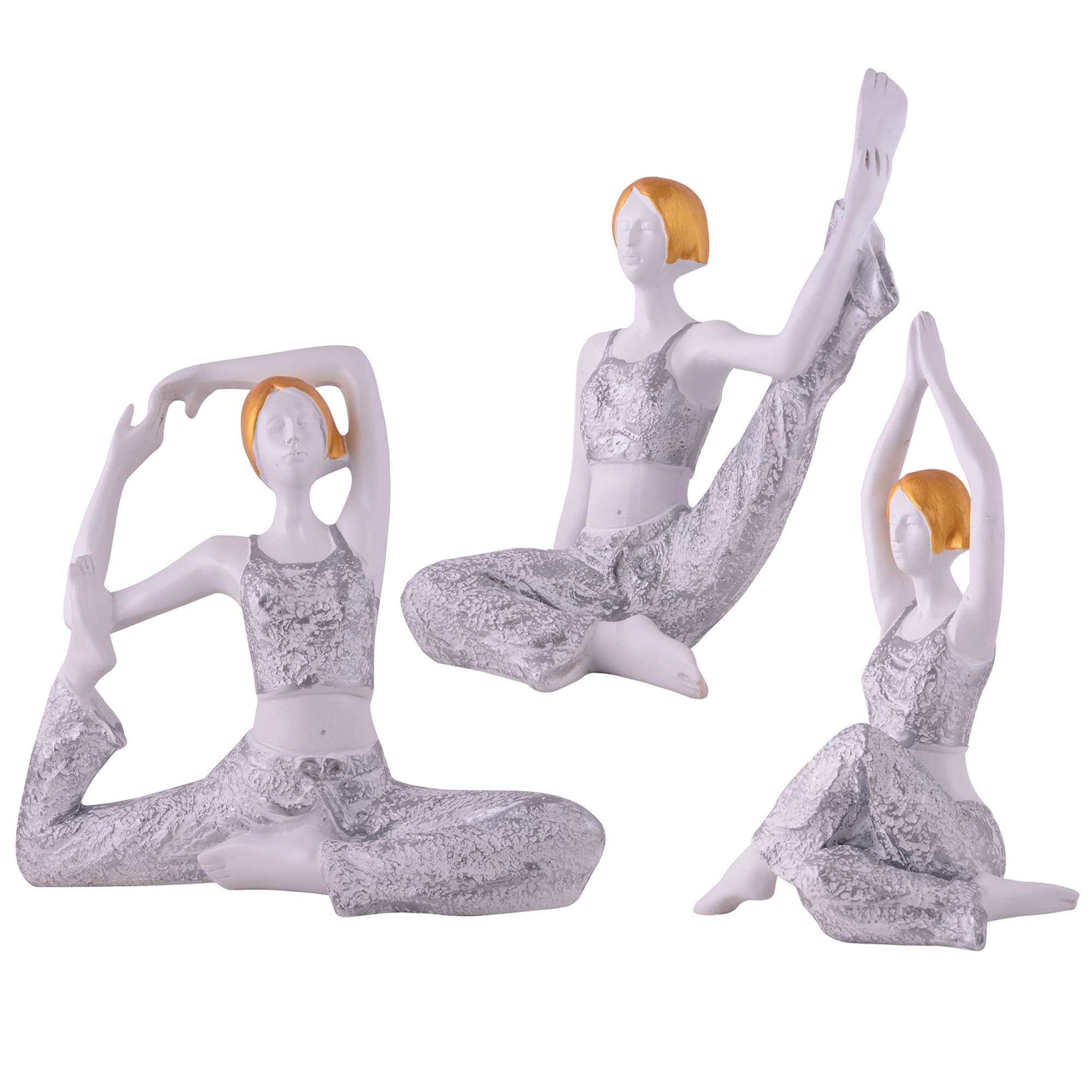 Suitable for home decor Yoga Posture Lady Statue Idol for Home Yoga Statue three pair admirable piece of gift (silver) - Image 3
